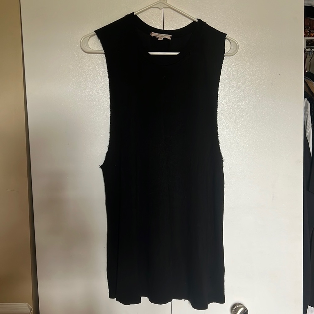 long black tee with wide arm cut out, size M